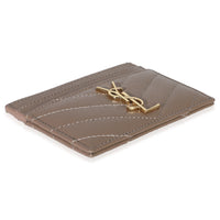 Saint Laurent Dark Beige Grain De Poudre Matelasse Cassandre Card Case Wallet clasp