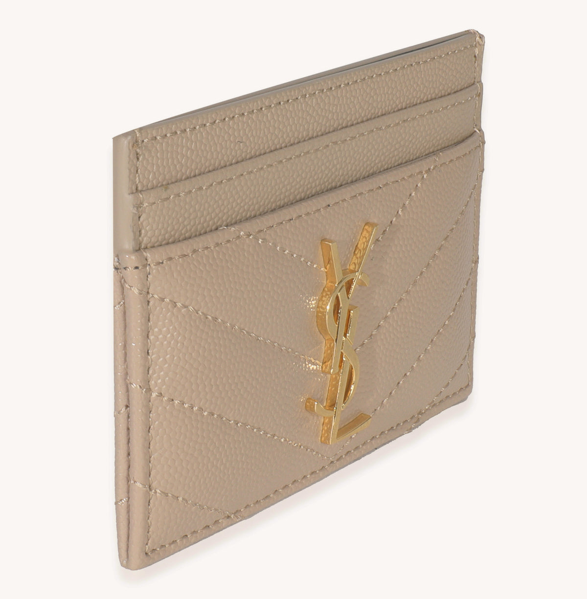 Saint Laurent Dark Beige Grain De Poudre Matelasse Cassandre Card Case Wallet pv