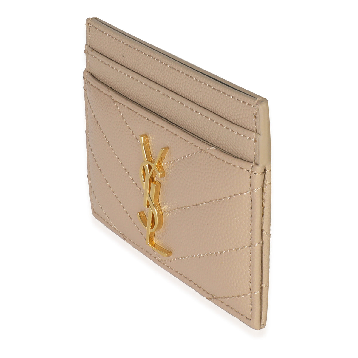 Saint Laurent Dark Beige Grain De Poudre Matelasse Cassandre Card Case Wallet sv