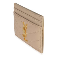 Saint Laurent Dark Beige Grain De Poudre Matelasse Cassandre Card Case Wallet sv