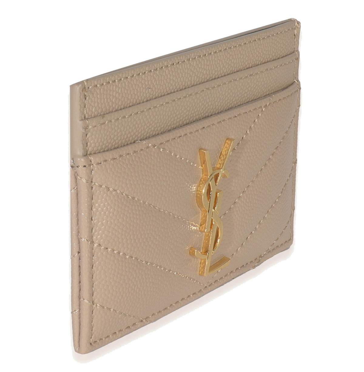 Saint Laurent Dark Beige Grain De Poudre Matelasse Cassandre Card Case Wallet pv