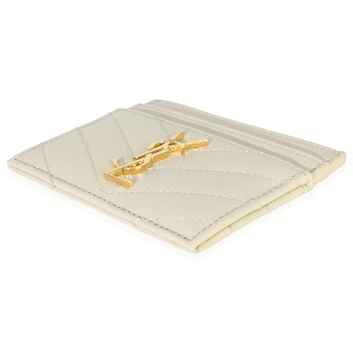 Saint Laurent Blanc Vintage Grain De Poudre Matelasse Cassandre Card Case Wallet box