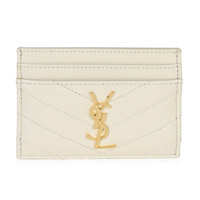 Saint Laurent Blanc Vintage Grain De Poudre Matelasse Cassandre Card Case Wallet fv