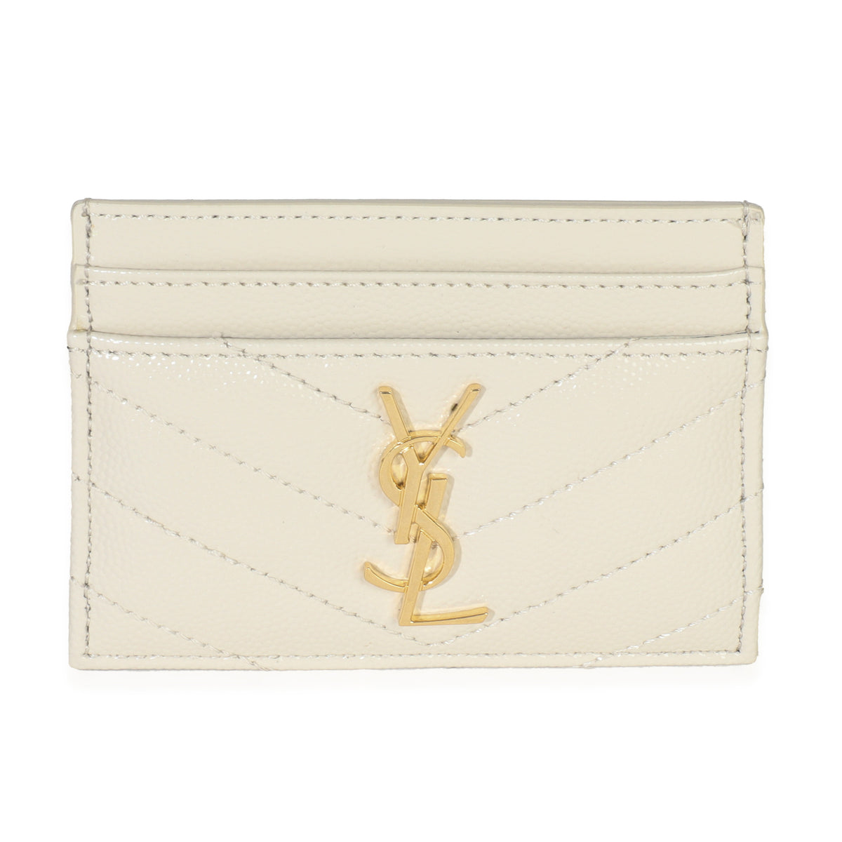 Saint Laurent Blanc Vintage Grain De Poudre Matelasse Cassandre Card Case Wallet fv