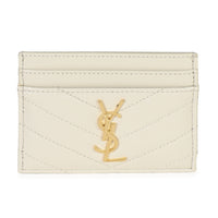 Saint Laurent Blanc Vintage Grain De Poudre Matelasse Cassandre Card Case Wallet fv