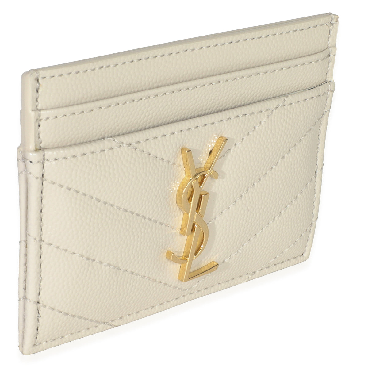 Saint Laurent Blanc Vintage Grain De Poudre Matelasse Cassandre Card Case Wallet pv