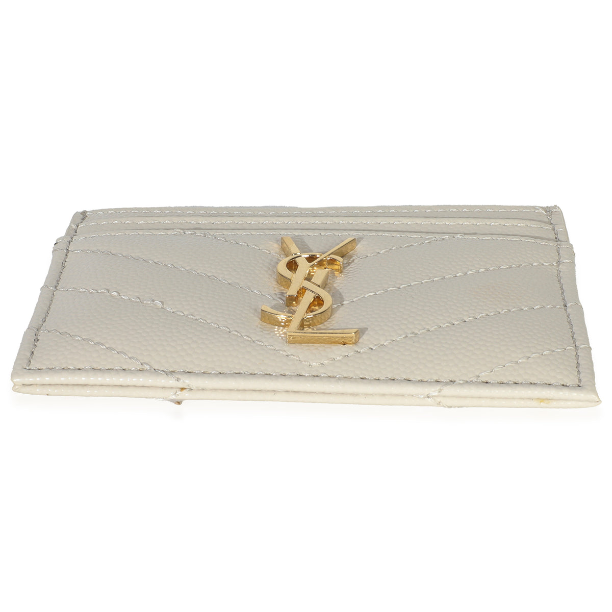 Saint Laurent Blanc Vintage Grain De Poudre Matelasse Cassandre Card Case Wallet stamp