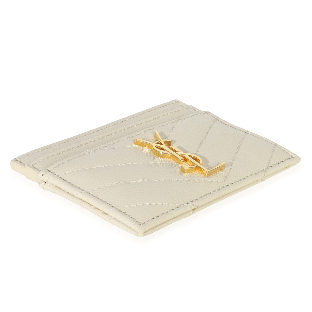 Saint Laurent Blanc Vintage Grain De Poudre Matelasse Cassandre Card Case Wallet clasp