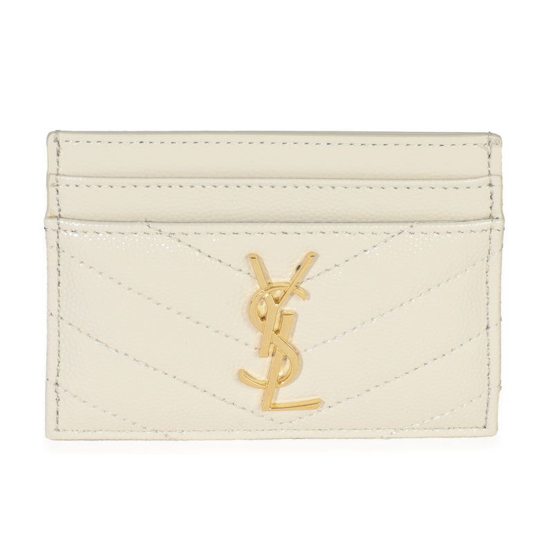 Saint Laurent Blanc Vintage Grain De Poudre Matelasse Cassandre Card Case Wallet fv