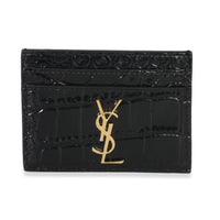 Black Croc Embossed Calfskin Logo Card Holder