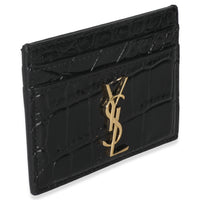 Black Croc Embossed Calfskin Logo Card Holder