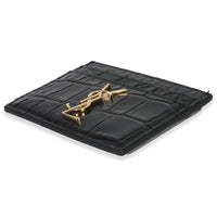 Black Croc Embossed Calfskin Logo Card Holder