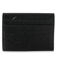 Black Croc Embossed Calfskin Logo Card Holder