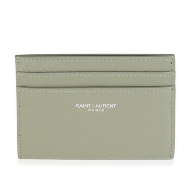 Saint Laurent Light Khaki Grain De Poudre Credit Card Case Wallet fv