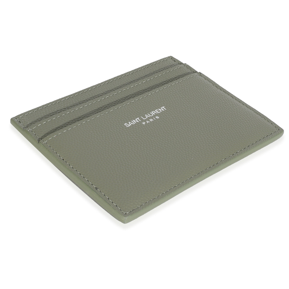 Saint Laurent Light Khaki Grain De Poudre Credit Card Case Wallet box