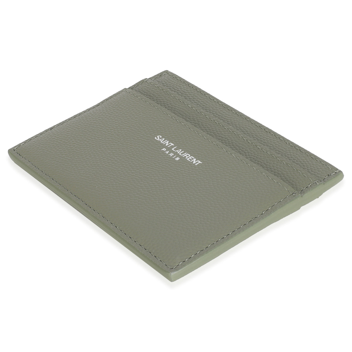 Saint Laurent Light Khaki Grain De Poudre Credit Card Case Wallet clasp