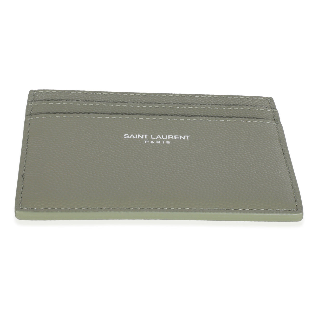 Saint Laurent Light Khaki Grain De Poudre Credit Card Case Wallet stamp