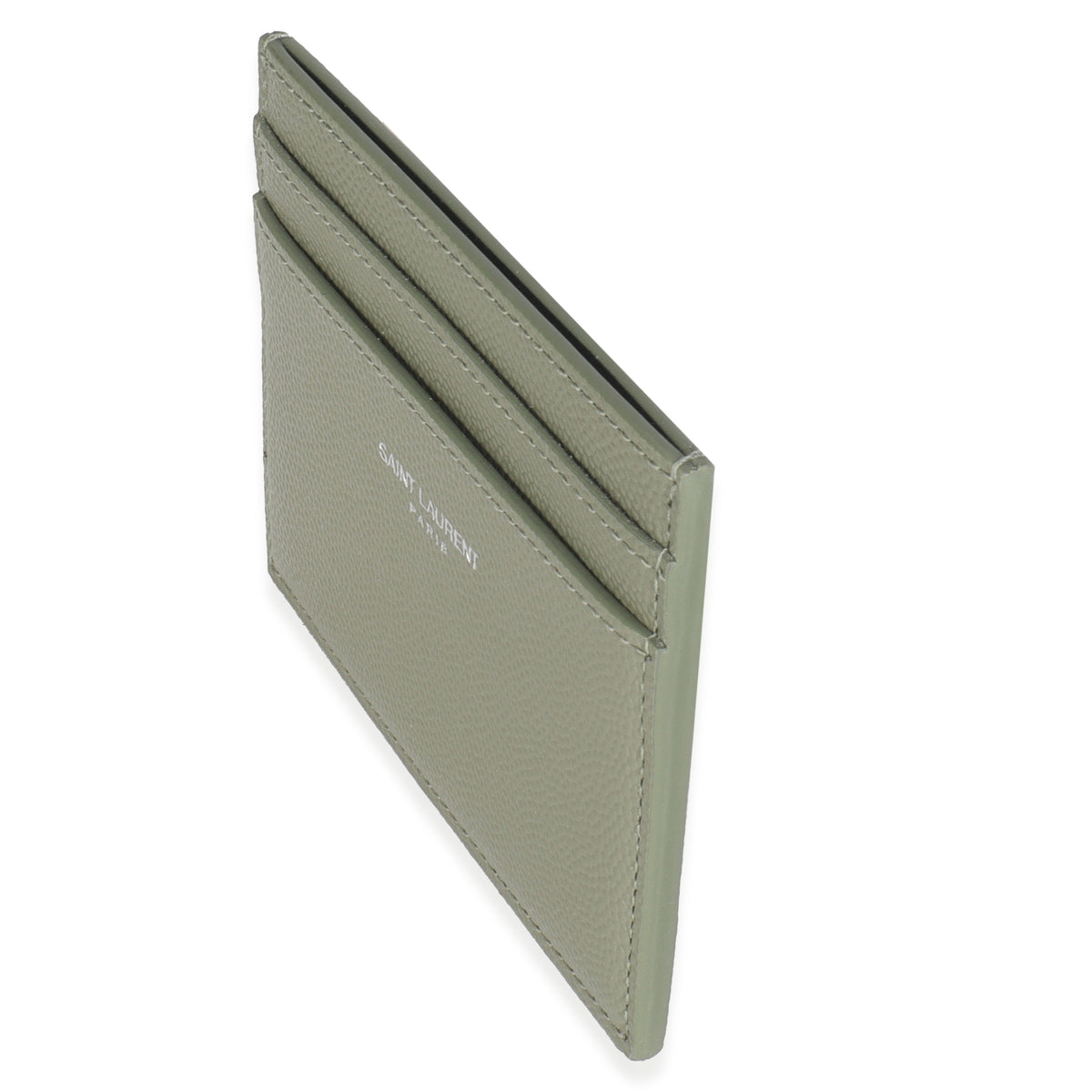 Saint Laurent Light Khaki Grain De Poudre Credit Card Case Wallet sv