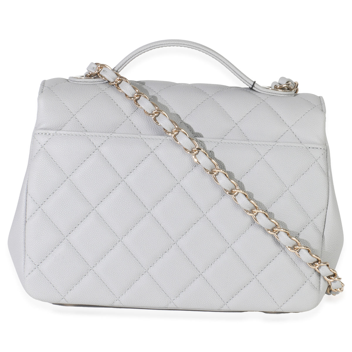 20P Grey Quilted Caviar Small Business Affinity Flap Handbag