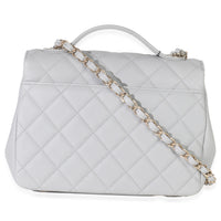 20P Grey Quilted Caviar Small Business Affinity Flap Handbag