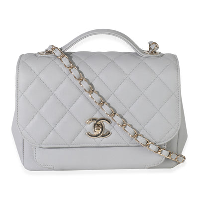 20P Grey Quilted Caviar Small Business Affinity Flap Handbag