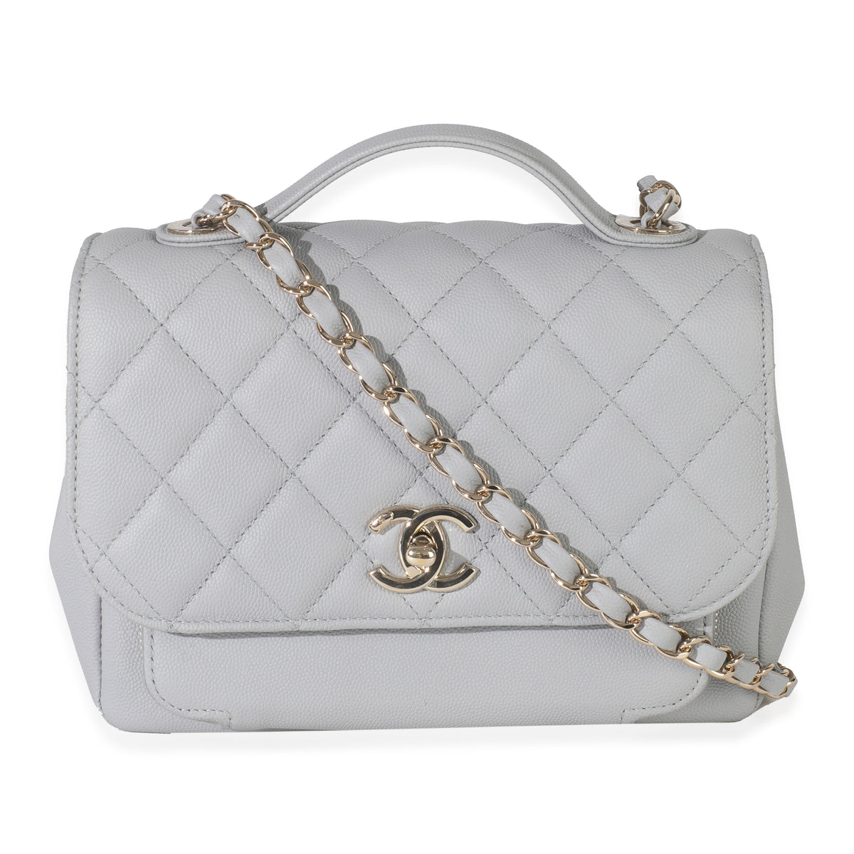 20P Grey Quilted Caviar Small Business Affinity Flap Handbag