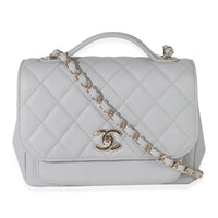 20P Grey Quilted Caviar Small Business Affinity Flap Handbag