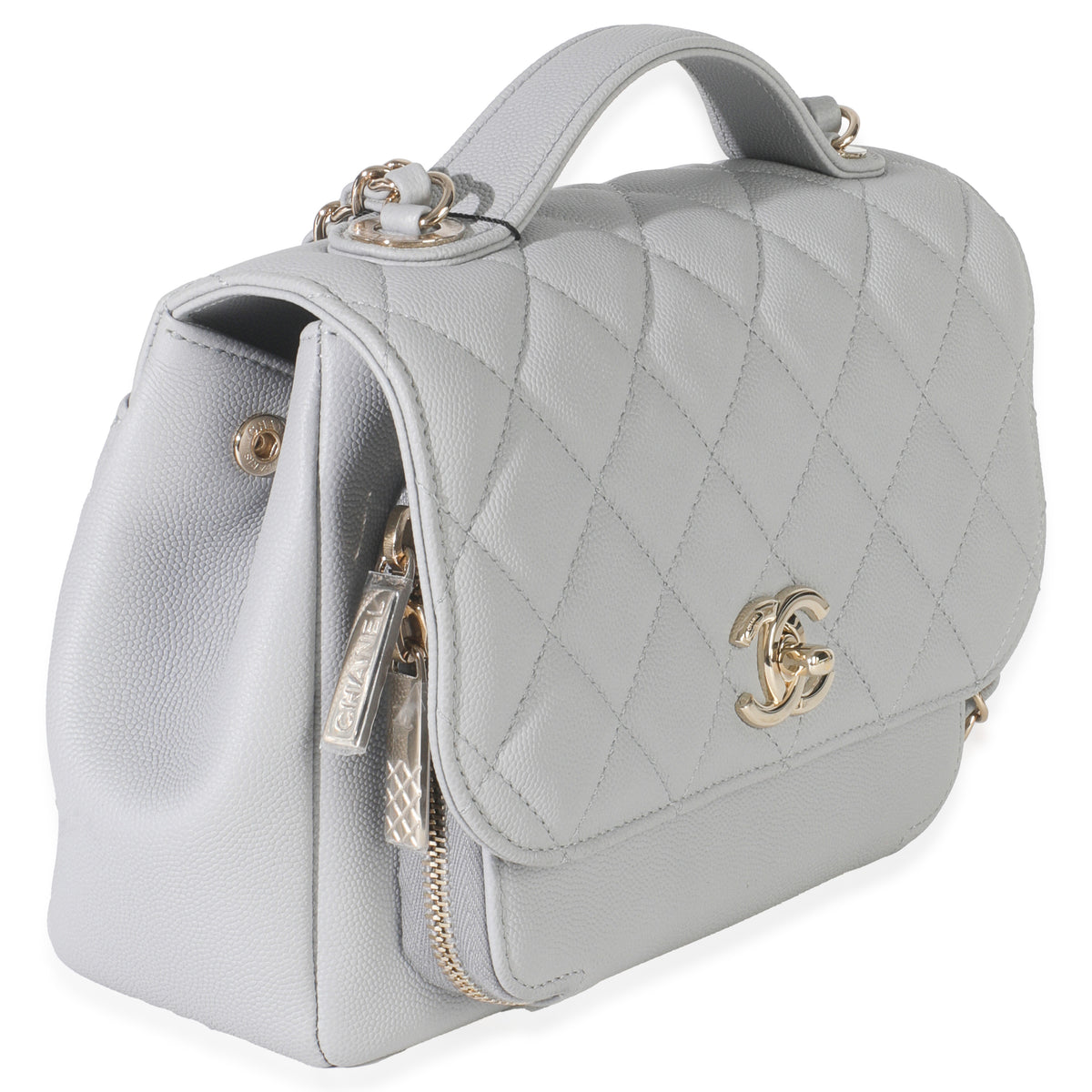 20P Grey Quilted Caviar Small Business Affinity Flap Handbag