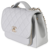 20P Grey Quilted Caviar Small Business Affinity Flap Handbag
