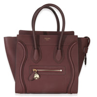 Burgundy Drummed Calfskin Micro Luggage Tote