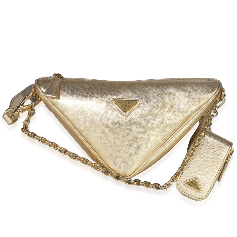 Prada Platino Gold Saffiano Lux Triangle Shoulder Bag Handbag fv