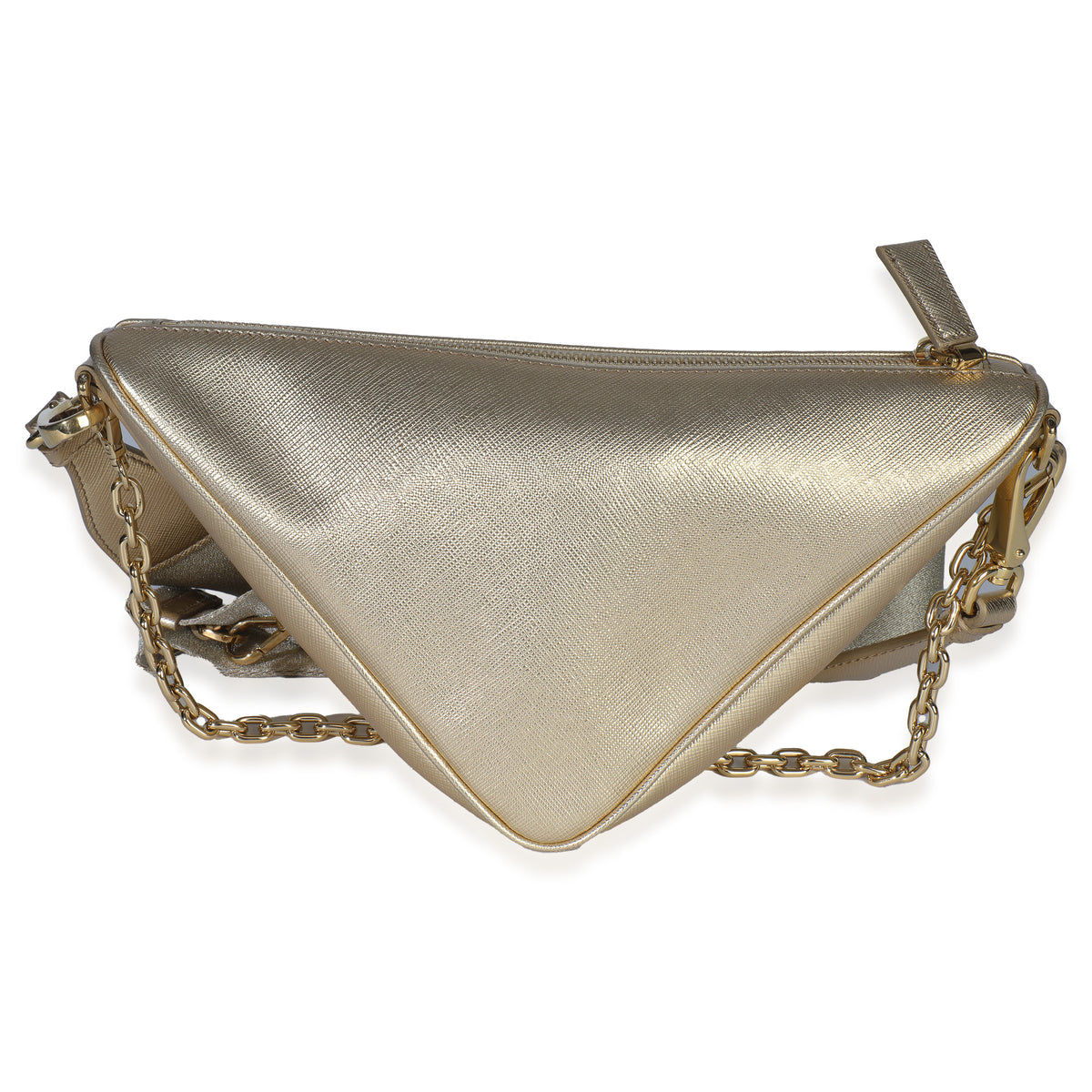 Prada Platino Gold Saffiano Lux Triangle Shoulder Bag Handbag stamp
