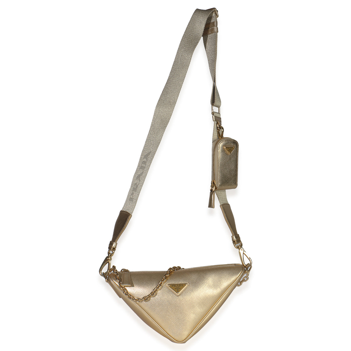 Platino Gold Saffiano Lux Triangle Shoulder Bag