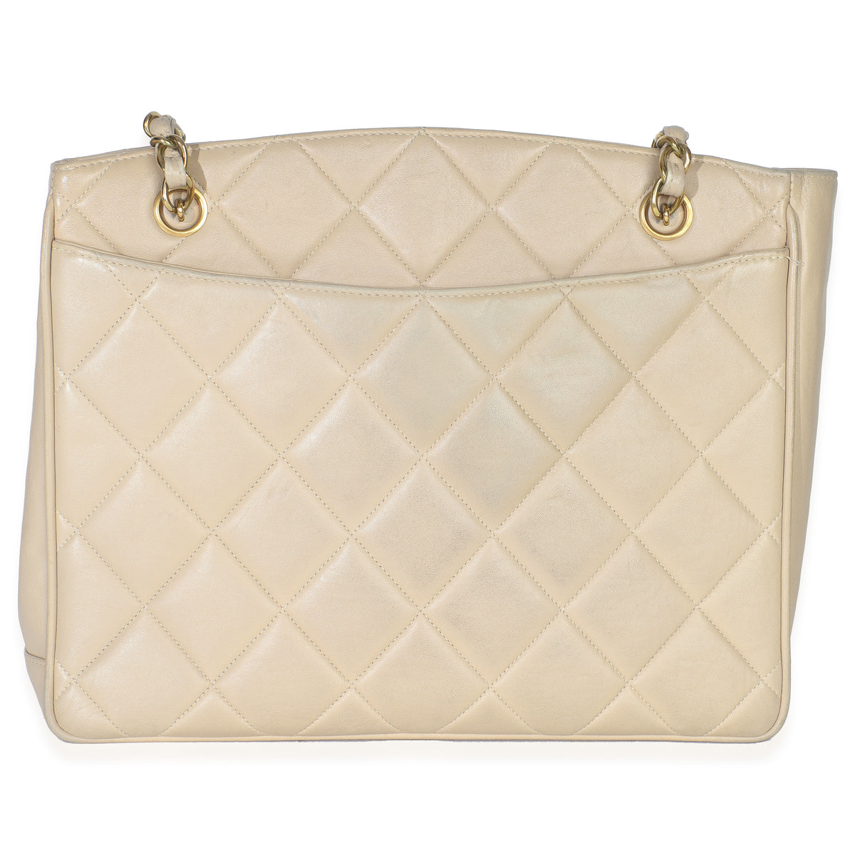 Chanel Vintage Beige Quilted Lambskin CC Shoulder Tote Handbag bv