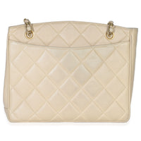 Chanel Vintage Beige Quilted Lambskin CC Shoulder Tote Handbag bv
