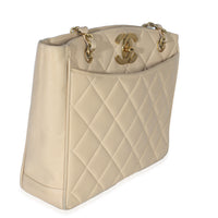 Chanel Vintage Beige Quilted Lambskin CC Shoulder Tote Handbag pv