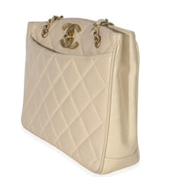 Chanel Vintage Beige Quilted Lambskin CC Shoulder Tote Handbag sv