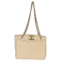 Chanel Vintage Beige Quilted Lambskin CC Shoulder Tote Handbag ad2