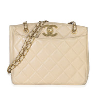 Chanel Vintage Beige Quilted Lambskin CC Shoulder Tote Handbag fv