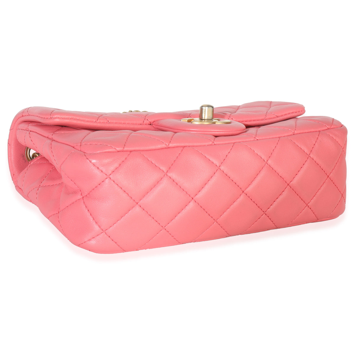 Chanel Pink Quilted Lambskin Pearl Crush Mini Rectangular Flap Bag Handbag clasp
