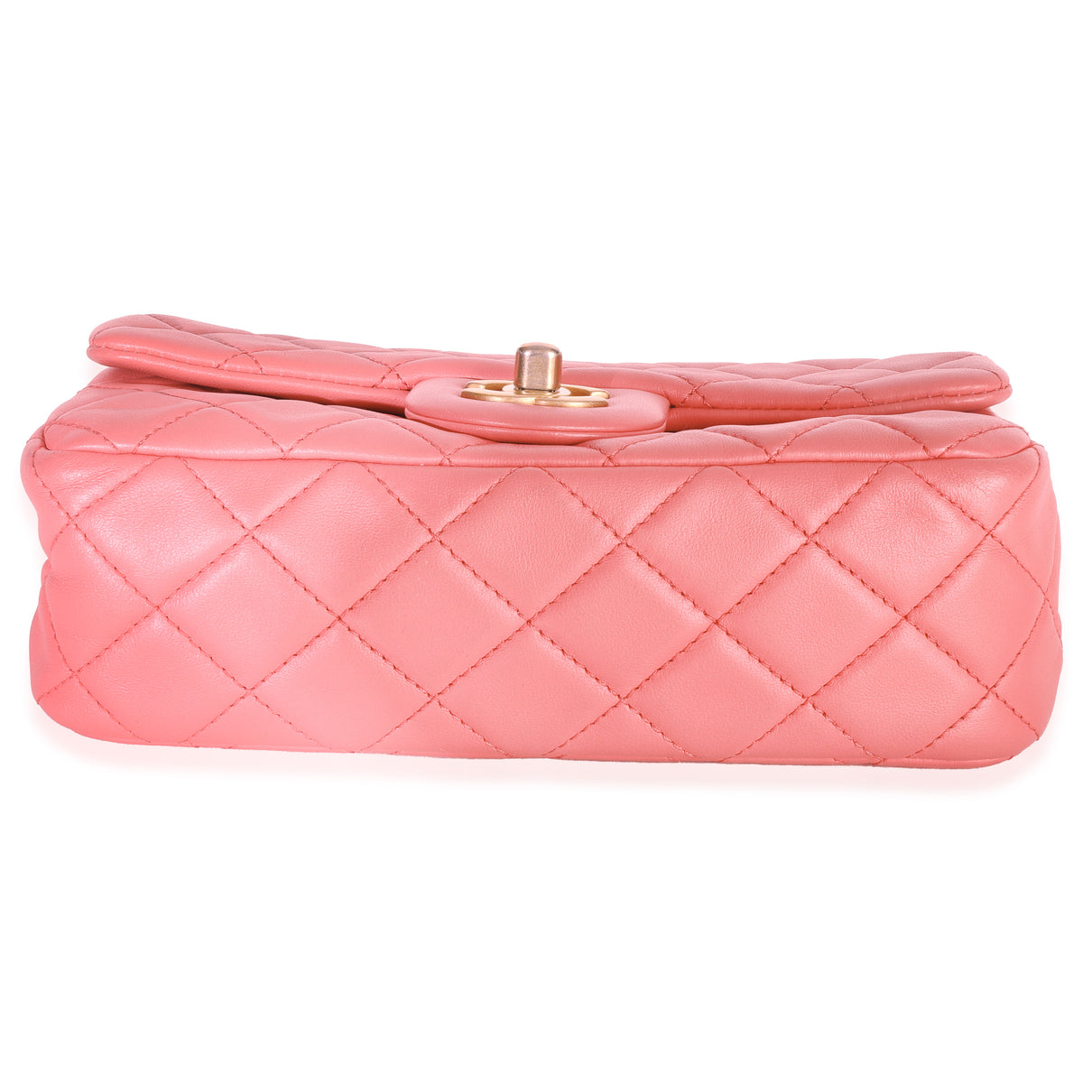 Chanel Pink Quilted Lambskin Pearl Crush Mini Rectangular Flap Bag Handbag stamp