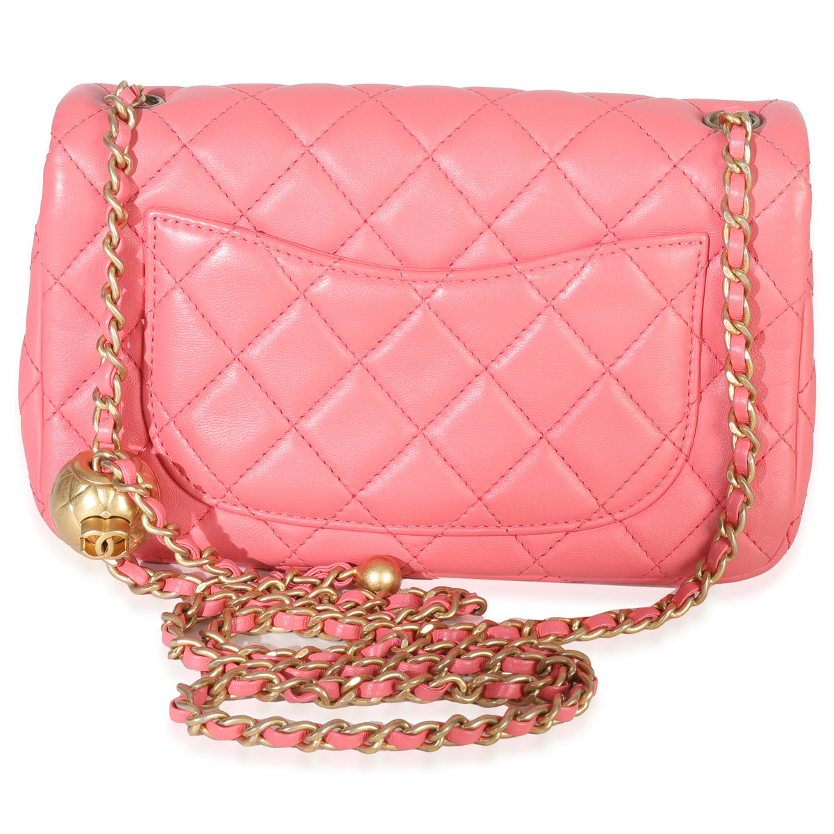 Pink Quilted Lambskin Pearl Crush Mini Rectangular Flap Bag