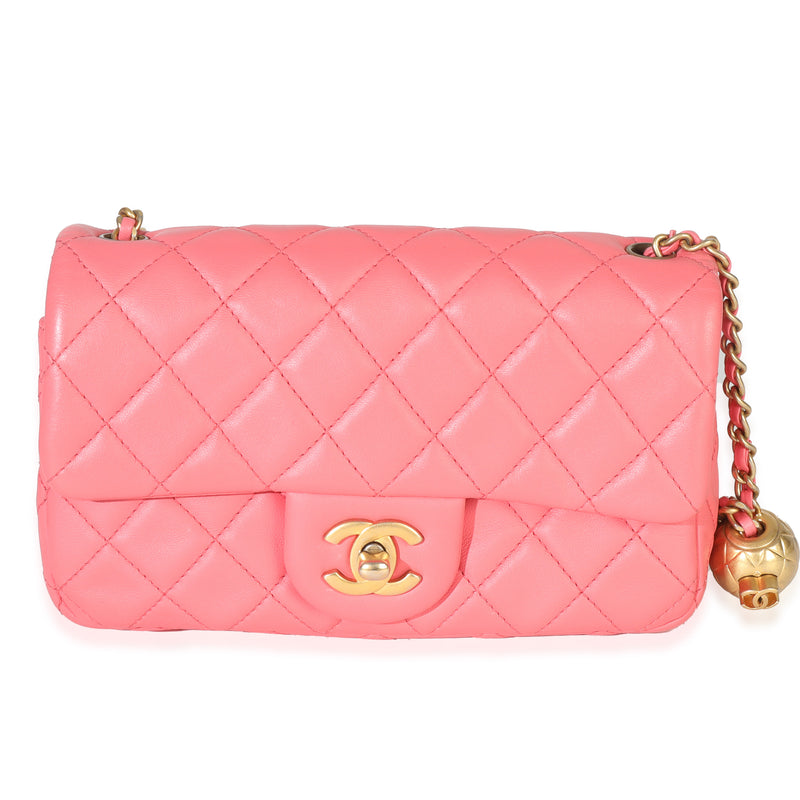 Pink Quilted Lambskin Pearl Crush Mini Rectangular Flap Bag
