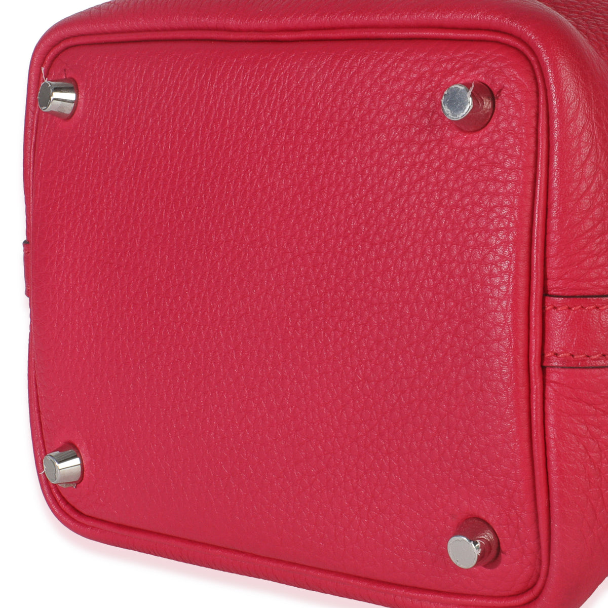 Hermès Framboise Rouge Sellier Clemence Eclat Picotin 18 PHW Handbag clasp