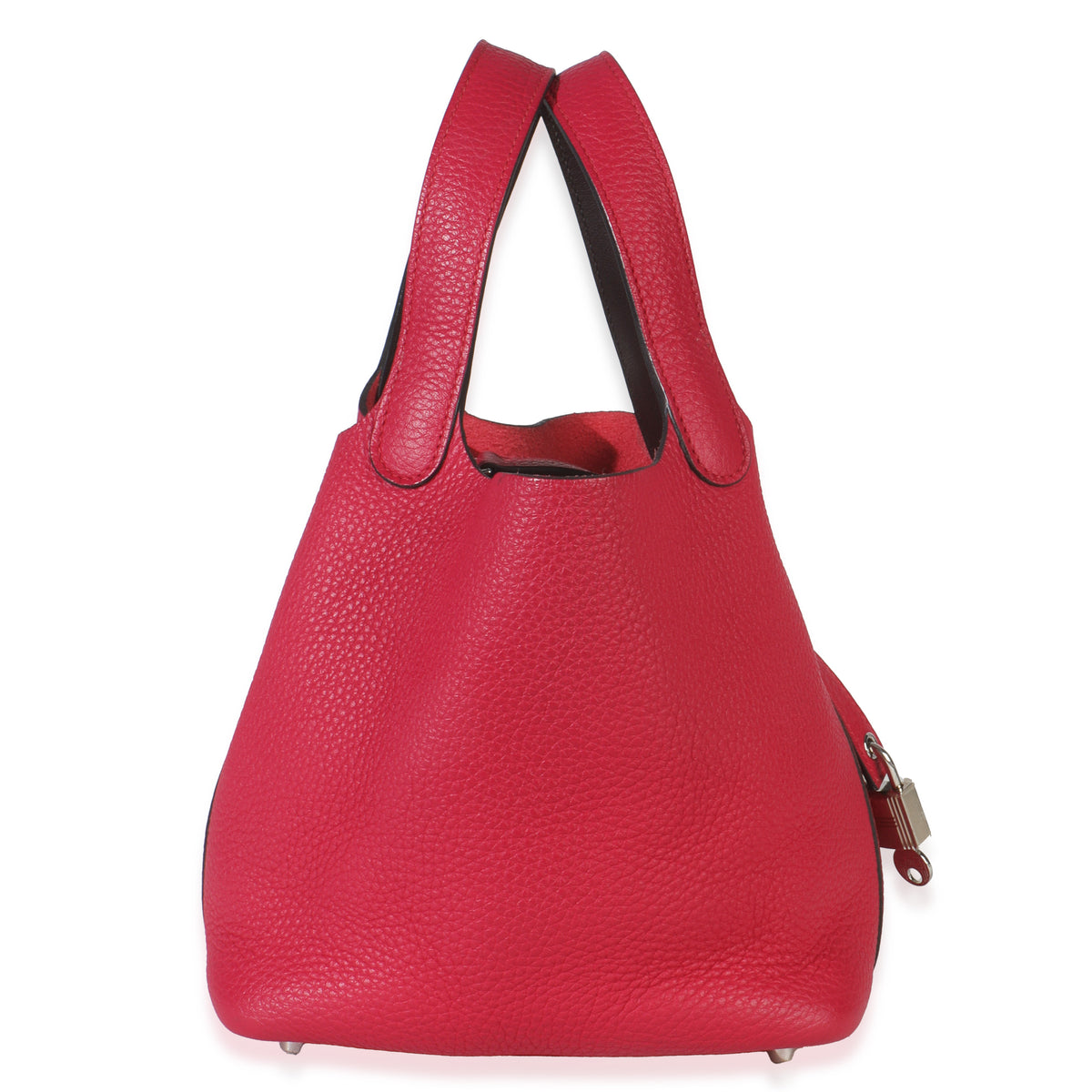 Hermès Framboise Rouge Sellier Clemence Eclat Picotin 18 PHW Handbag stamp