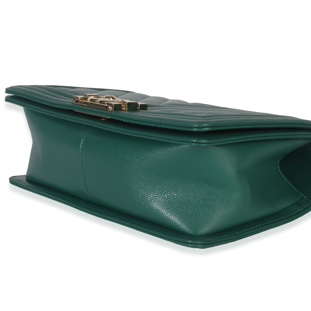 Dark Green Chevron Caviar Old Medium Boy Handbag