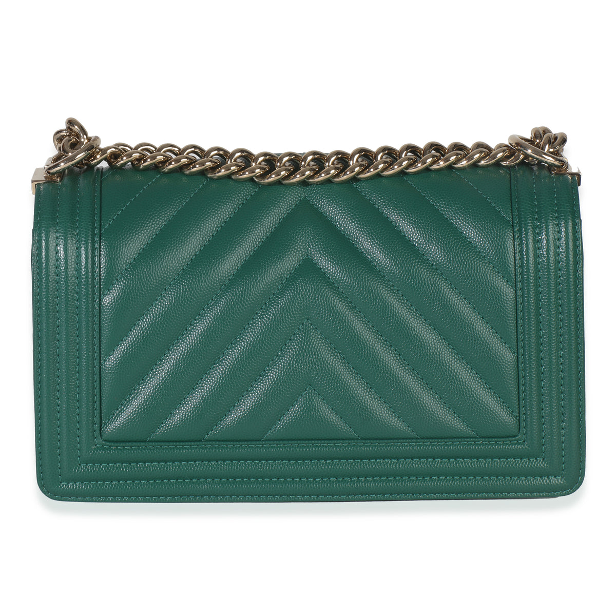 Dark Green Chevron Caviar Old Medium Boy Handbag