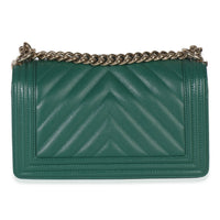Dark Green Chevron Caviar Old Medium Boy Handbag