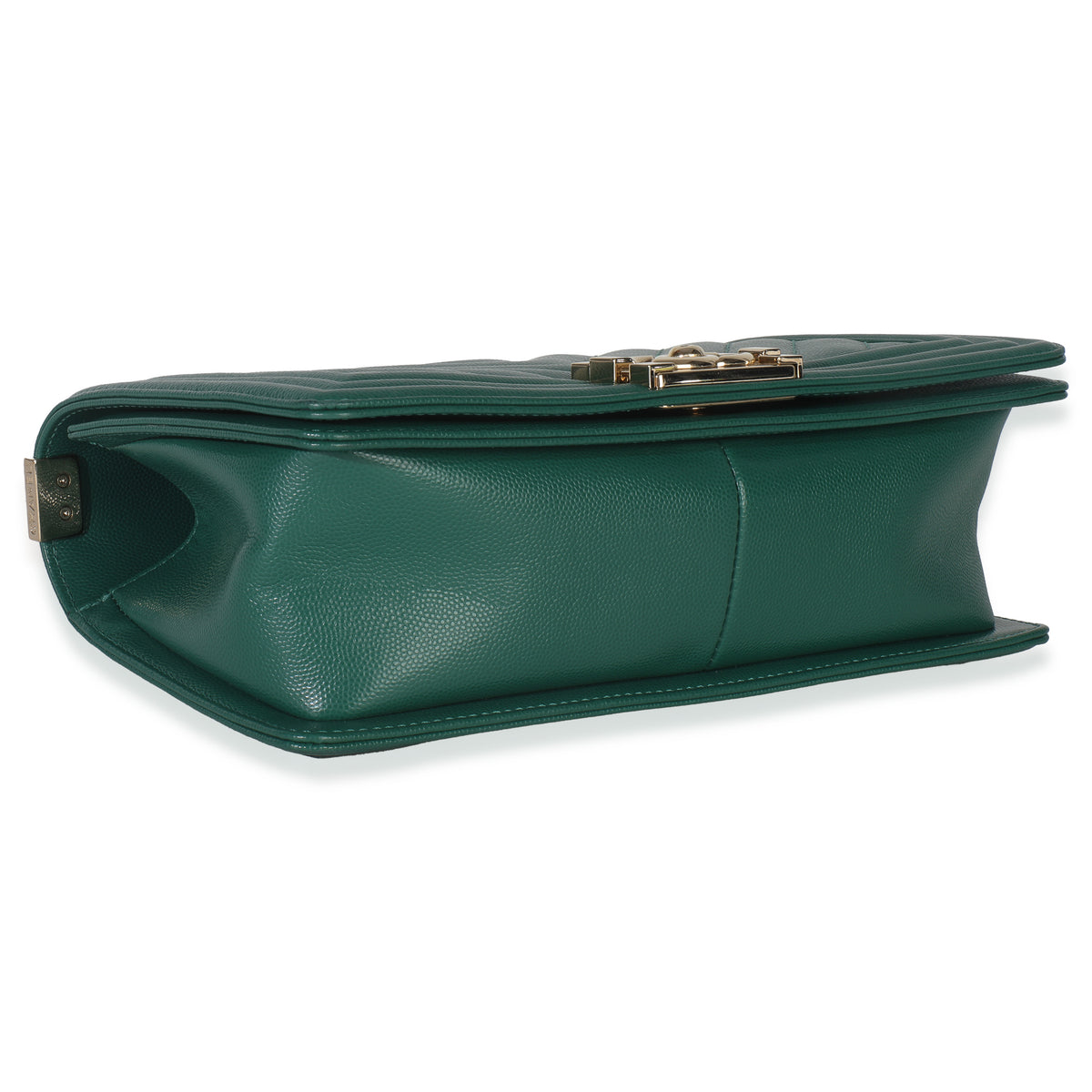 Dark Green Chevron Caviar Old Medium Boy Handbag