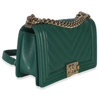 Dark Green Chevron Caviar Old Medium Boy Handbag